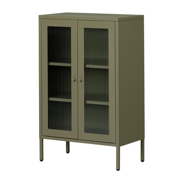 Armoire de rangement en métal Eddison de South Shore à 2 portes en verre 25,5 x 40 po, vert olive