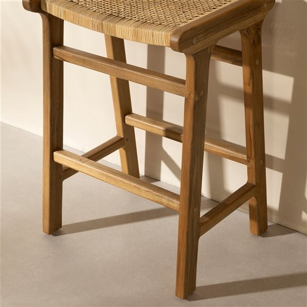 South Shore Agave 18.5-in W Natural Teak and Rattan Backless Counter Stools - Set of 2