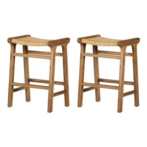 South Shore Agave 18.5-in W Natural Teak and Rattan Backless Counter Stools - Set of 2