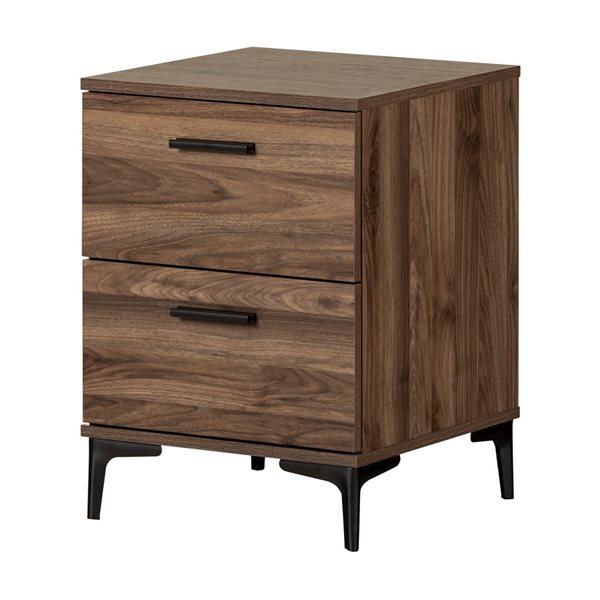 South Shore Slendel 16.75-in W Natural Walnut Composite 2-Drawer Modern Side Table w/ Black Metal Legs