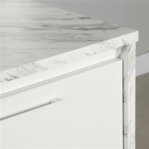 South Shore Myro 47.25-in W White Faux Marble and White Kitchen Island with Storage