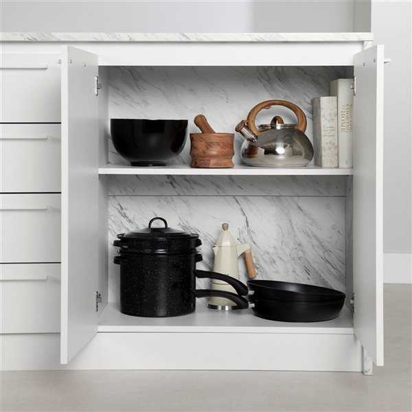 South Shore Myro 47.25-in W White Faux Marble and White Kitchen Island with Storage