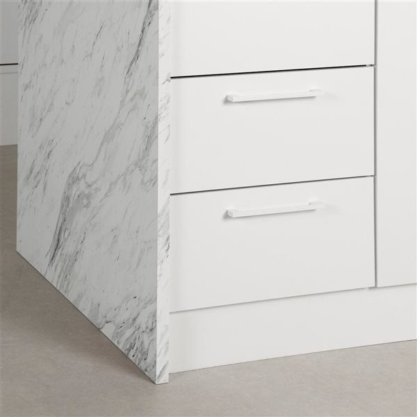 South Shore Myro 47.25-in W White Faux Marble and White Kitchen Island with Storage