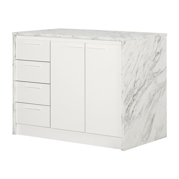 Îlot de cuisine avec rangement Myro de South Shore blanc 47,25 po l., marbre synthétique blanc