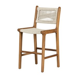 South Shore Agave 18.5-in W Natural Teal Wood and Cream Woven Rope Backrest Counter Stool