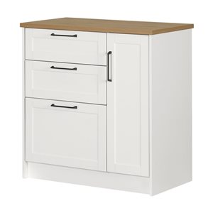 South Shore Toscano 35.75-in W White and Maple Nutmeg 3-Drawer Kitchen Island w/ Door