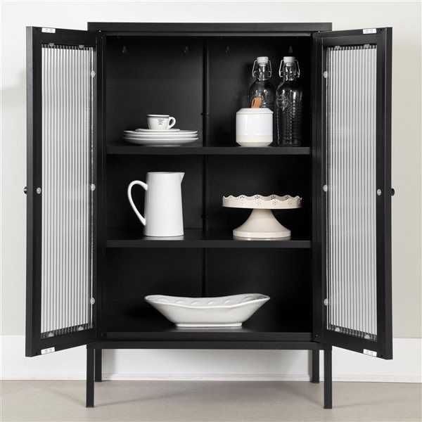 South Shore Eddison 25.5 W x 40-in H Black Metal 2-Door Storage Cabinet with Glass Doors