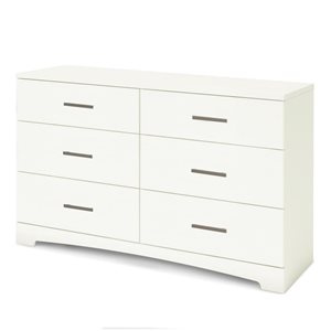 Commode double contemporaine à 6 tiroirs Gramercy de South Shore 51,25 po l., blanc pur