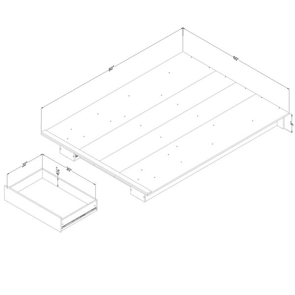 South Shore Cavalleri Nordic Oak Queen Platform Bed with Drawer