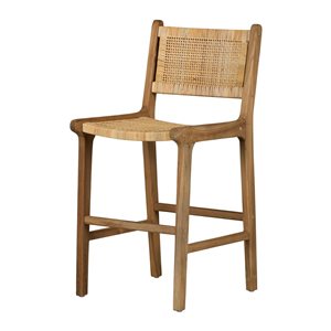 South Shore Agave 18.5-in W Natural Teak Wood and Rattan Seat Backrest Counter Stool