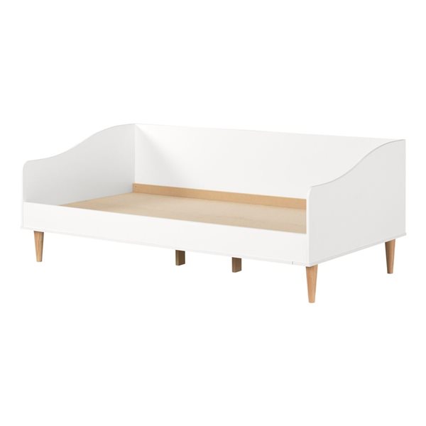 South Shore Cotton Candy Pure White Twin Daybed on Natural Wooden Legs