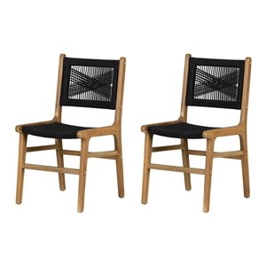 Duo de chaises de salle à manger en teck naturel et corde tressée noire Agave South Shore 18,5 po l.