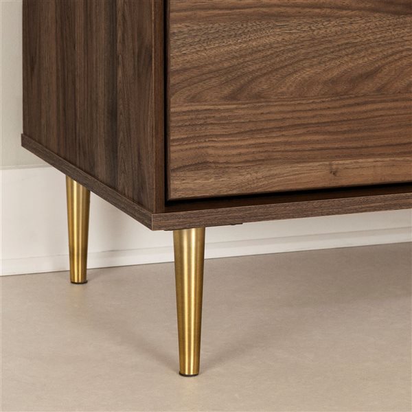 South Shore Hype 19.25-in W Natural Walnut Wood Composite and Faux Carrara Marble Top Mid-Century End Table