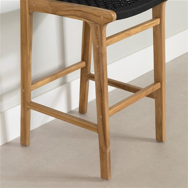 South Shore Balka 18.5-in W Natural Teak Wood and Black Woven Rope Backrest Bar-Height Counter Stool