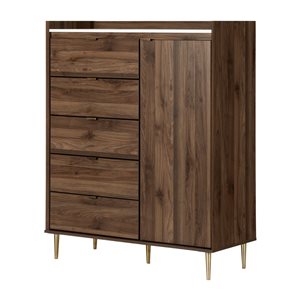 South Shore Hype 44.5-in W Natural Walnut Finish and Faux Carrara Marble Top Dresser w/1-Door and 5 Drawers