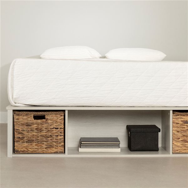 South Shore Prairie Winter Oak Queen Bed with Integrated Storage and Baskets