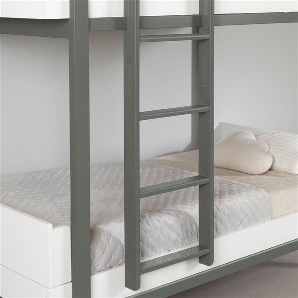 South Shore Bebble Soft Grey and White Twin Bunk Bed with Ladder
