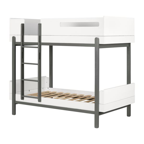 South Shore Bebble Soft Grey and White Twin Bunk Bed with Ladder