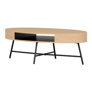 South Shore Mezzy 24 x 47-in  Pale Oak MDF Modern Oval Coffee Table w/ Black Metal Legs