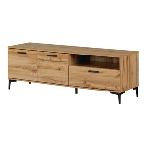 South Shore Musano 59.25-in W Nordic Oak Composite Wood Transitional TV Stand w/ Doors and Drawer