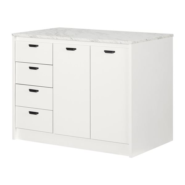 South Shore Amaro 47.25-in W White Faux Marble and White Kitchen Island with Storage