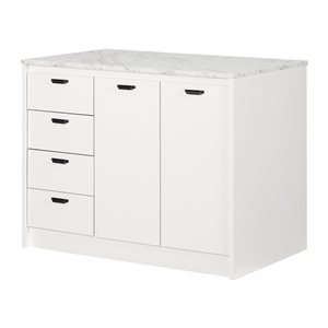 South Shore Amaro 47.25-in W White Faux Marble and White Kitchen Island with Storage