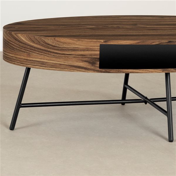 South Shore Mezzy 24 x 47-in Natural Acacia MDF Modern Oval Coffee Table w/Black Metal Legs