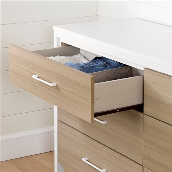 South Shore Munich 59.25-in W Soft Elm and White 6-Drawer Traditional Double Dresser