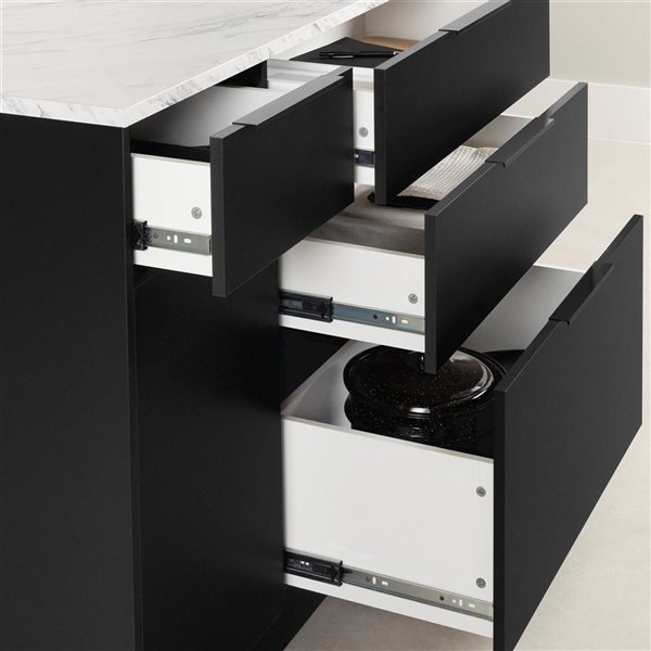 South Shore Olio 46.75-in W Matte Black and White Faux Marble Kitchen Island w/ Door and Drawers