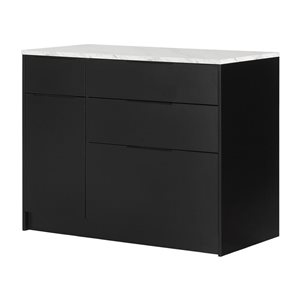 South Shore Olio 46.75-in W Matte Black and White Faux Marble Kitchen Island w/ Door and Drawers