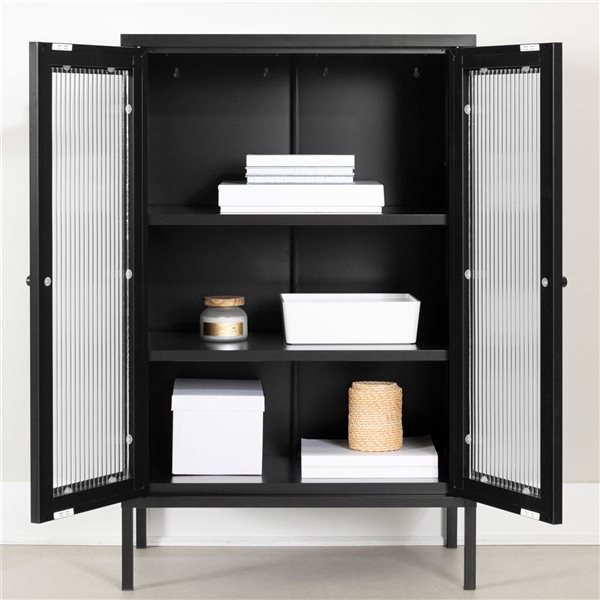 South Shore Kodali 25.5-in W Black Metal Freestanding Accent Cabinet w/ Glass Doors