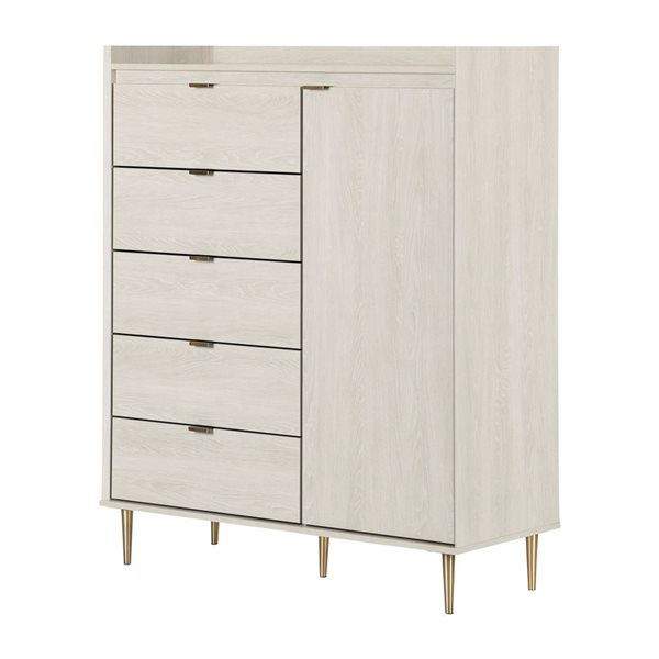 Commode moderne à 1 porte et 5 tiroirs Hype South Shore 44,5 po l. en composite, chêne hivernal