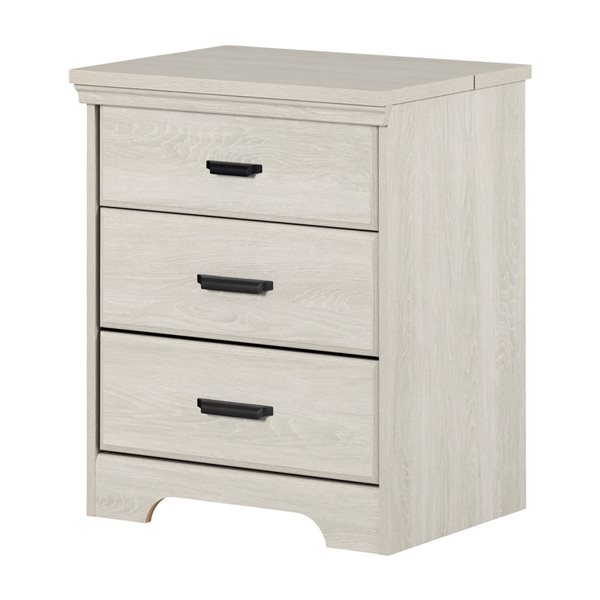 South Shore Versa 23-in W Winter Oak Modern Nightstand with Charging Station and Drawers