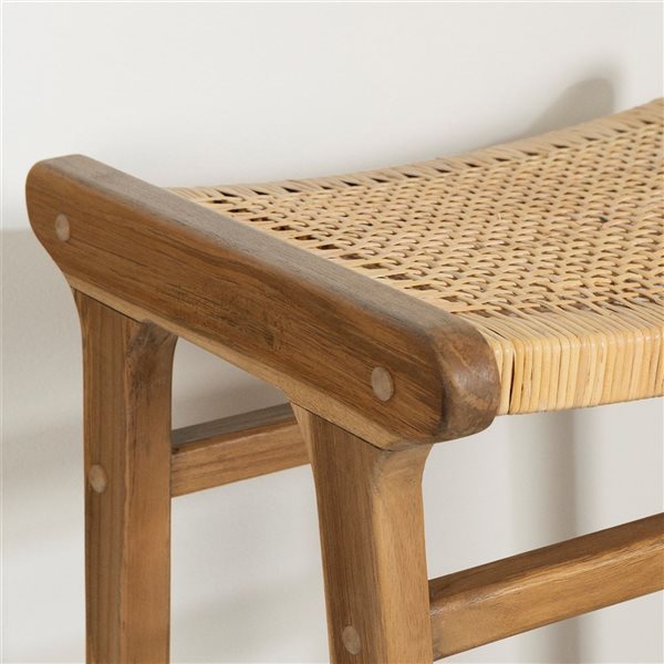 South Shore Balka 18.5 W x 26-in H Natural Rattan and Teak Backless Counter Stools - Set of 2