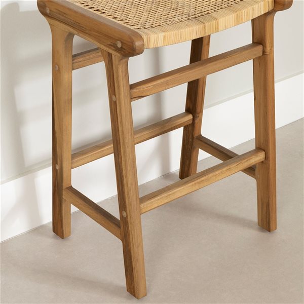 South Shore Balka 18.5 W x 26-in H Natural Rattan and Teak Backless Counter Stools - Set of 2