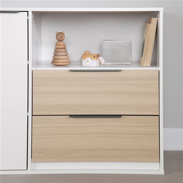 South Shore Hourra 40-in W Soft Elm and White 2-Drawer Contemporary Dresser with Door