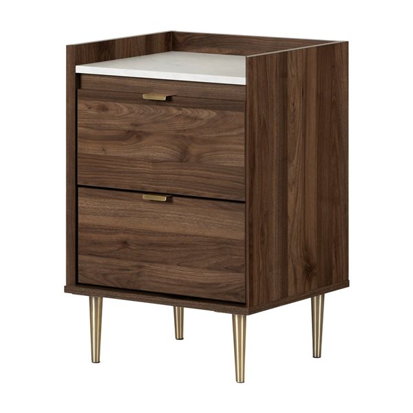 South Shore Hype 19.25-in W Natural Walnut and Faux Carrara Marble 2-Drawer Modern Nightstand