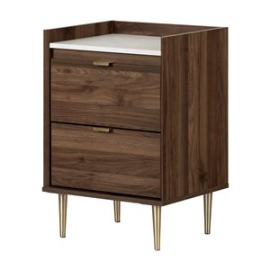 South Shore Hype 19.25-in W Natural Walnut and Faux Carrara Marble 2-Drawer Modern Nightstand