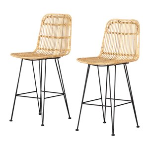 Lot de 2 tabourets en rotin naturel Balka de South Shore 18 po l. hauteur comptoir, rotin/noir