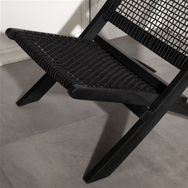 South Shore Agave 24-in W Black Teak Wood and Woven Rope Lounge Chair