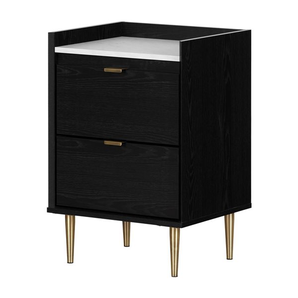 South Shore Hype 19.25-in W Black Oak and Faux Carrara Marble 2-Drawer Modern Nightstand