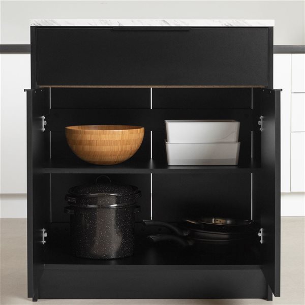 South Shore Olio 31.5-in W Matte Black and White Faux Marble Compact Kitchen Island with Storage