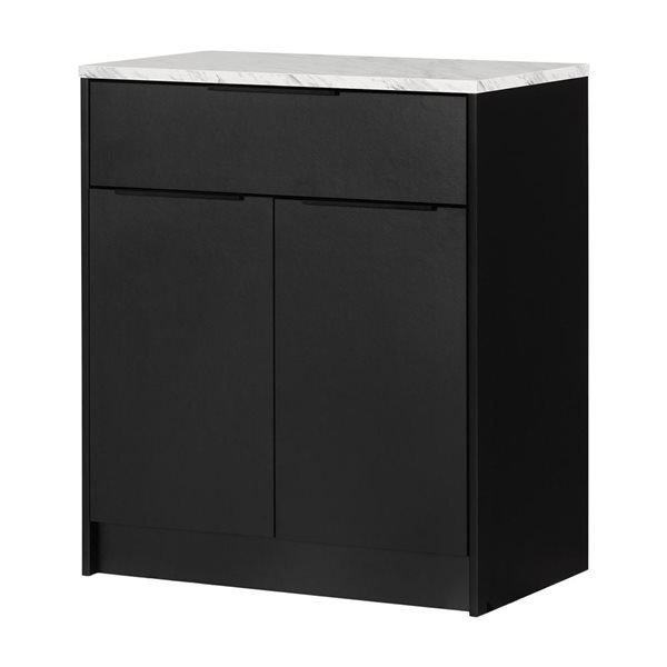 South Shore Olio 31.5-in W Matte Black and White Faux Marble Compact Kitchen Island with Storage