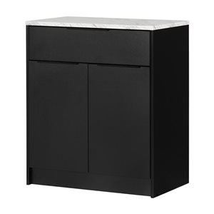 South Shore Olio 31.5-in W Matte Black and White Faux Marble Compact Kitchen Island with Storage