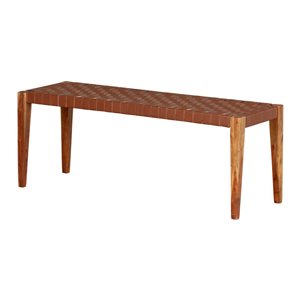 South Shore Hoya 47.25-in L Brown Wood and Woven Leather Accent Bench