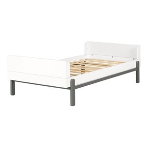 South Shore Bebble Soft Grey and White Twin Bed Frame on Legs