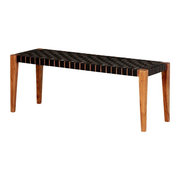 Banc d’appoint en bois naturel et cuir tissé noir Hoya de South Shore 47,25 po L