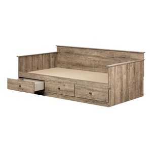 South Shore Tassio Weathered Oak Twin Daybed with Integrated Storage