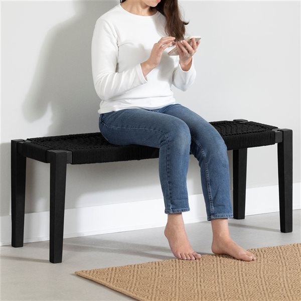 South Shore Balka 47.25-in L Pure Black Wood and Rope Accent Bench