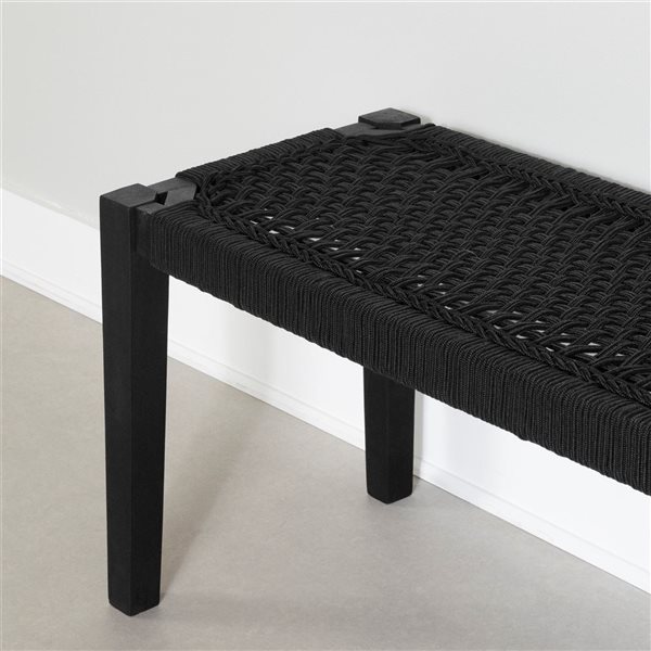 South Shore Balka 47.25-in L Pure Black Wood and Rope Accent Bench